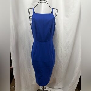h&m blue knee length sheath dress size 6